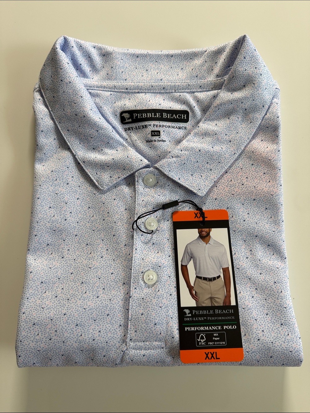 Pebble Beach Men's Light Blue Speckle Performance Polo